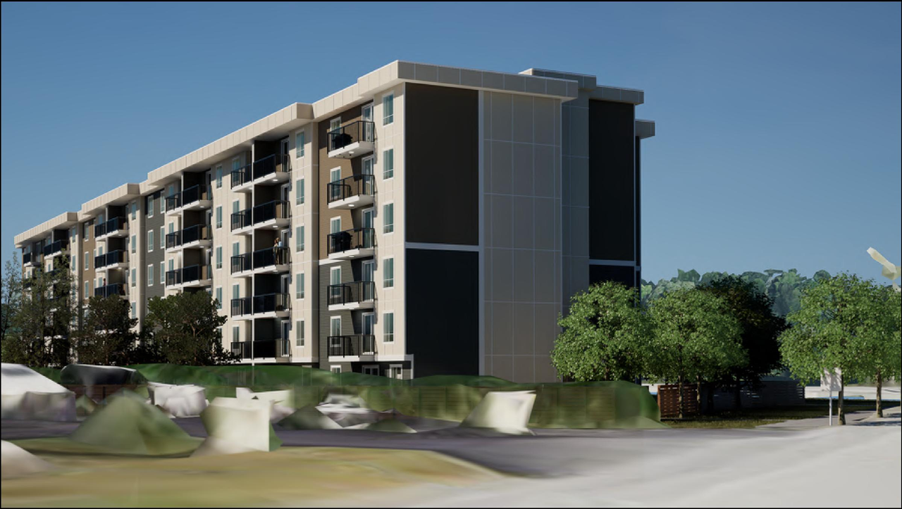 Rendering of building from page 1 of the file '2024-05-10 - SURROUNDING AREA PERSPECTIVE - D07-12-23-0047'