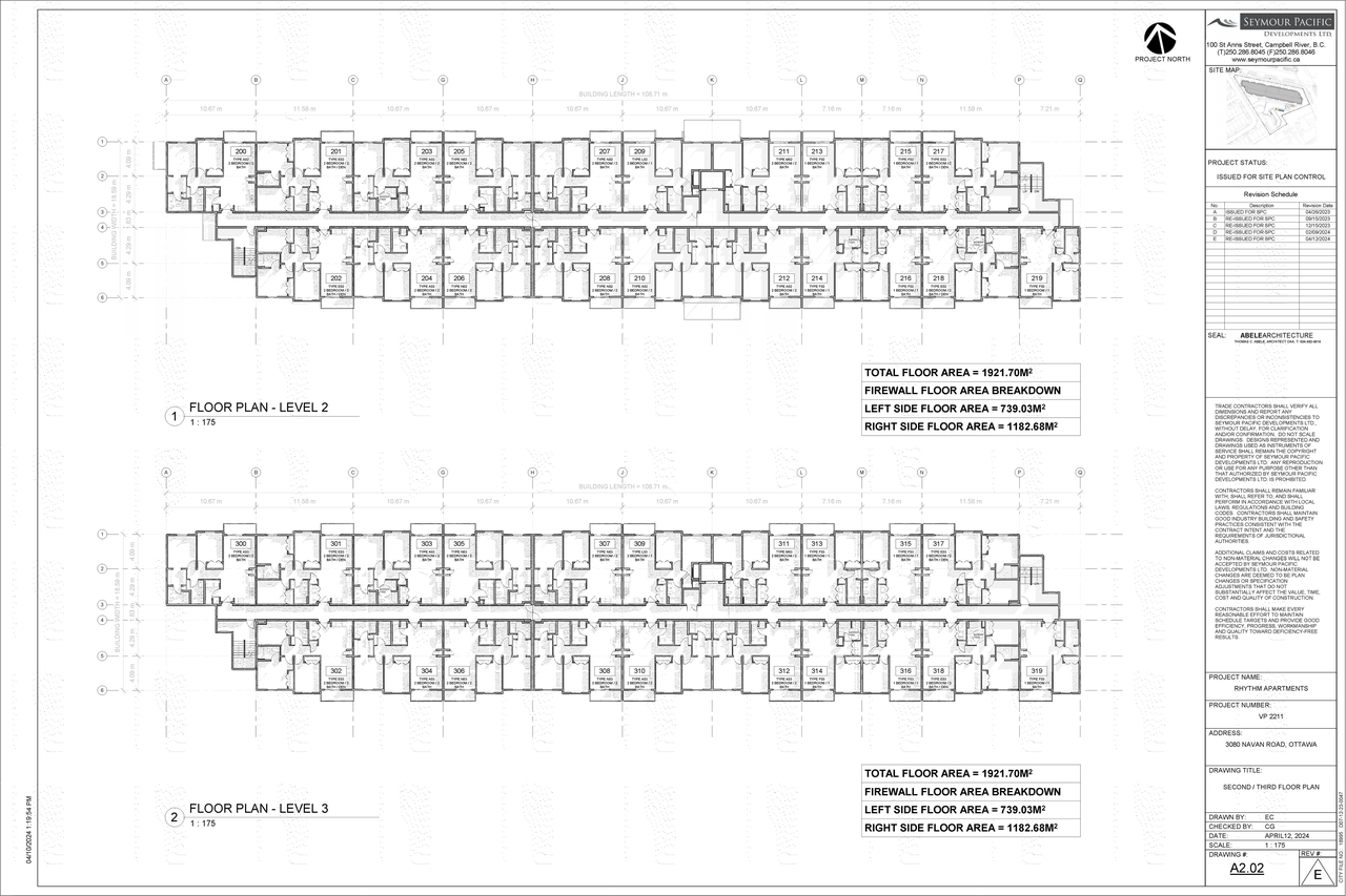 Floor plan for project from page 1 of the file '2024-05-10 - SECOND AND THIRD FLOOR PLAN - D07-12-23-0047'