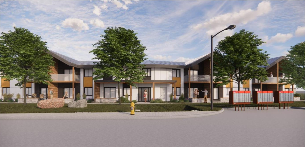 Rendering of building from page 10 of the file '2023-04-28 - Planning Rationale & Design Brief - D07-12-23-0048'