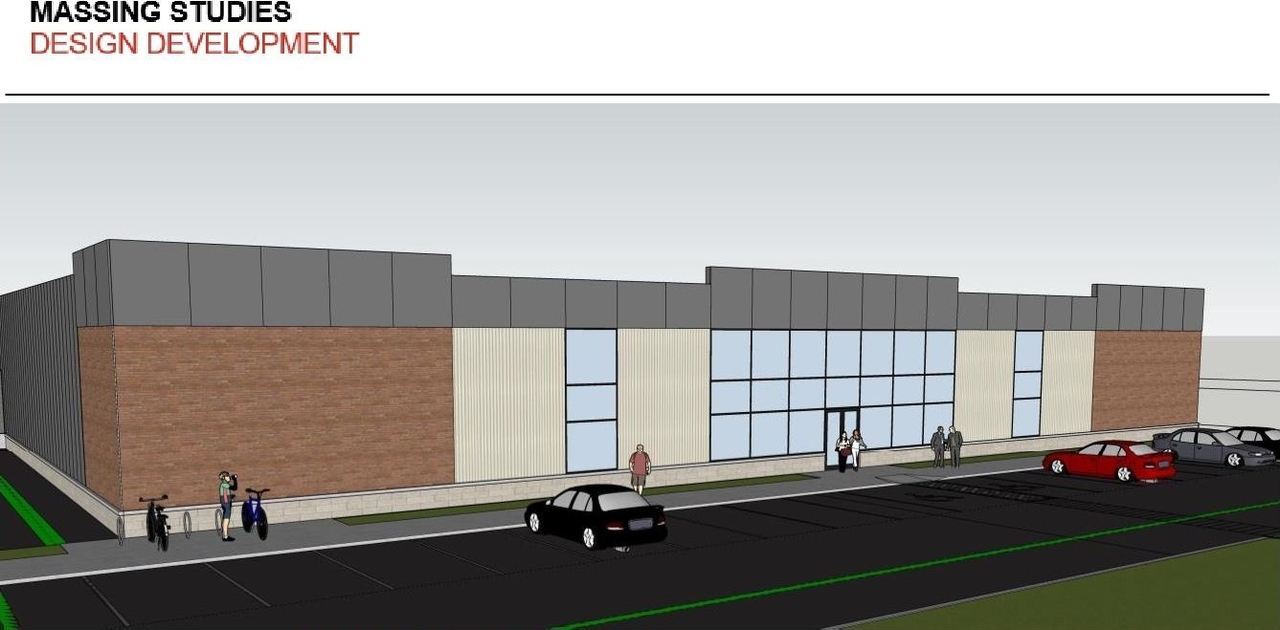 Rendering of building from page 10 of the file '2023-05-02 - Design Brief - D07-12-23-0051'