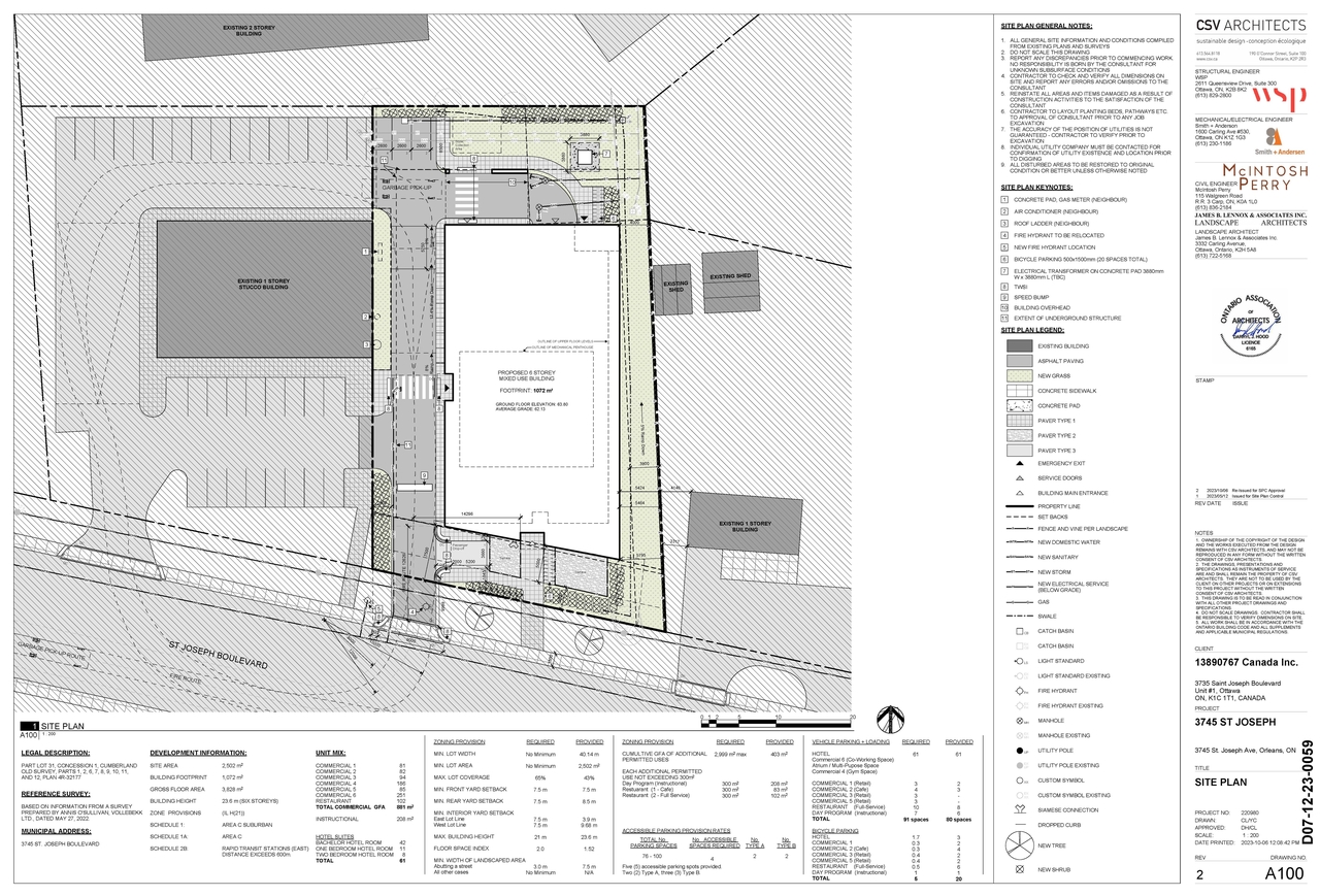 Construction site plan for project from page 1 of the file '2023-10-23 - Site Plan and Floor Plans - D07-12-23-0059'