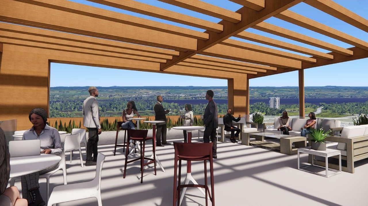 Rendering of building from page 9 of the file '2023-05-15 - Design Brief - D07-12-23-0059'