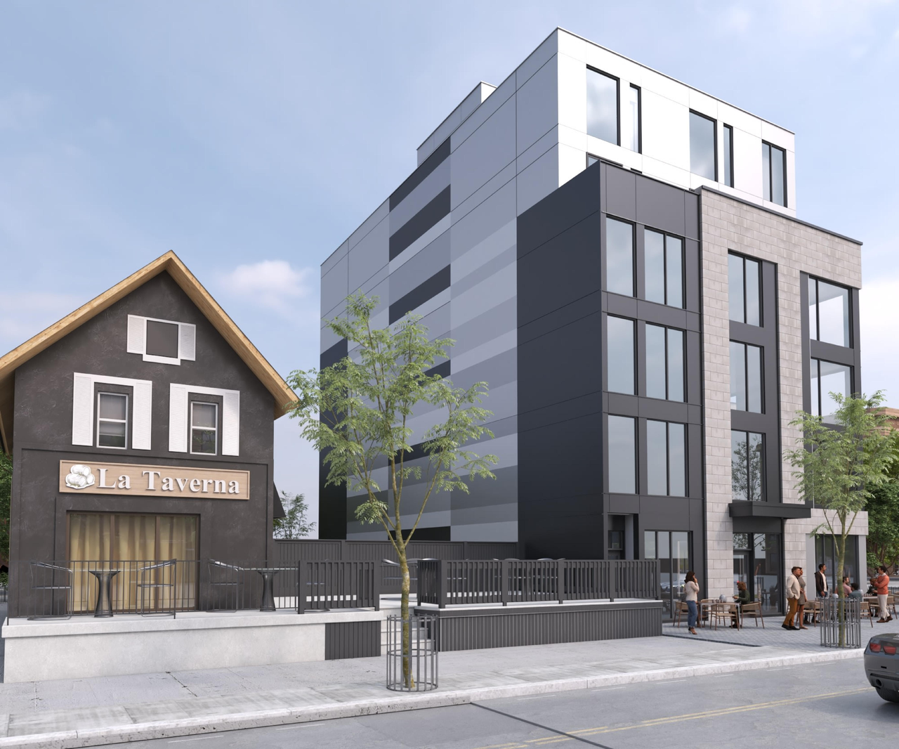 Rendering of building from page 1 of the file '2024-07-23 - 3D Massing View - D07-12-23-0060'