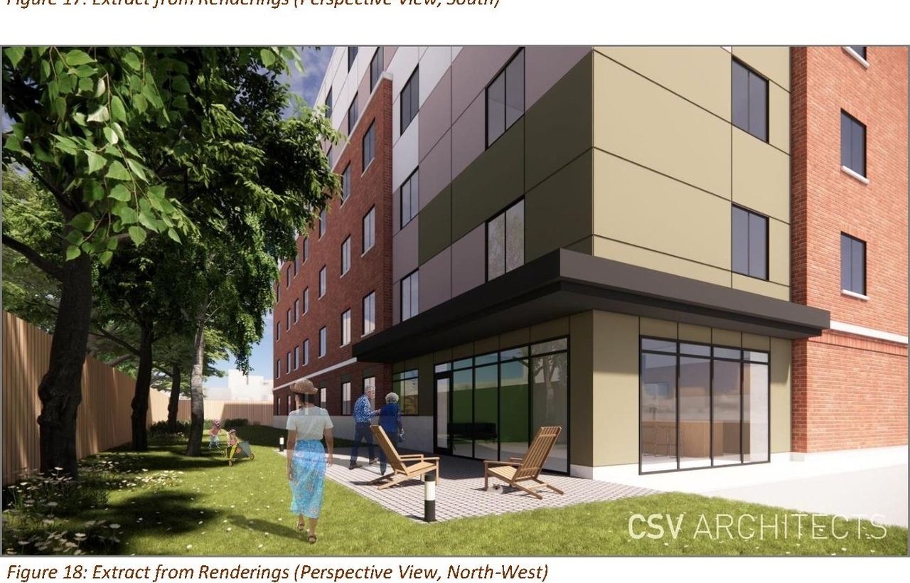 Rendering of building from page 19 of the file '2023-10-17 - Planning Rationale & Design Brief - D07-12-23-0063'