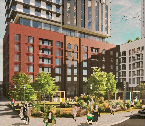 Rendering of building from page 13 of the file '2024-03-21 - Design Brief - D07-12-23-0067'