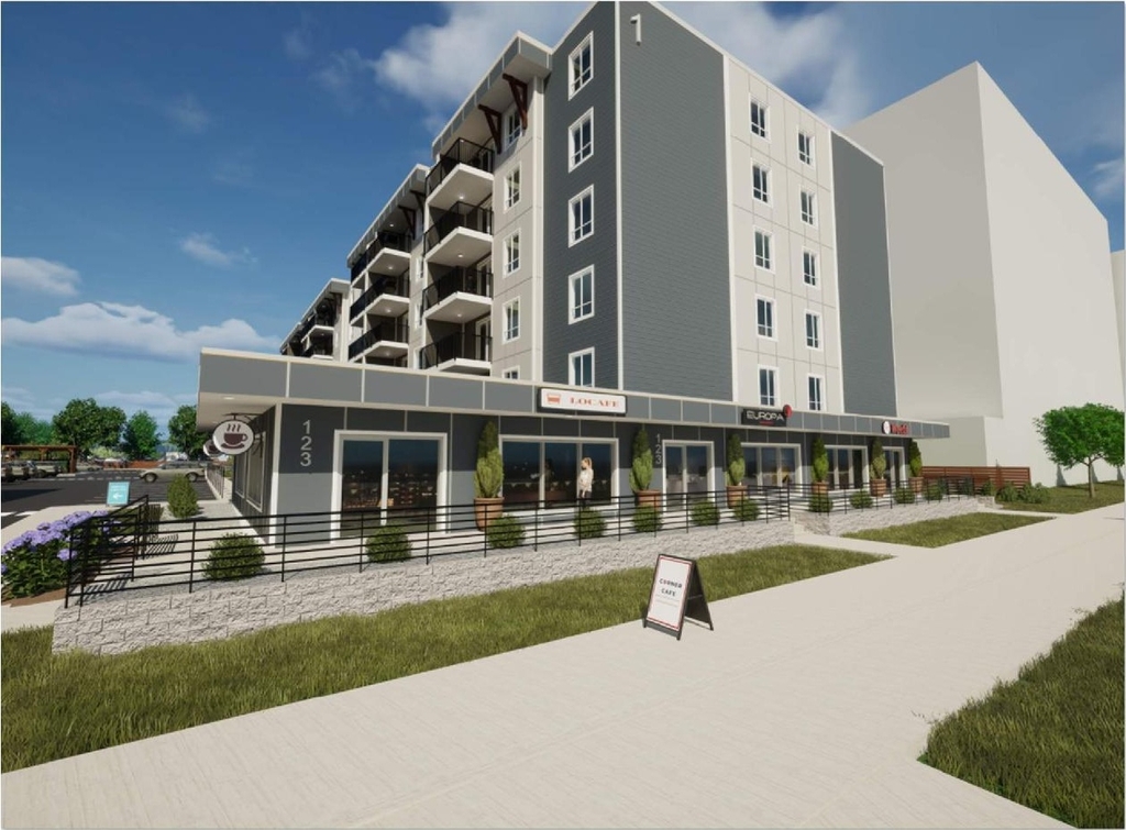 Rendering of building from page 13 of the file '2023-09-18 - Planning Rationale and Design Brief - D07-12-23-0068'