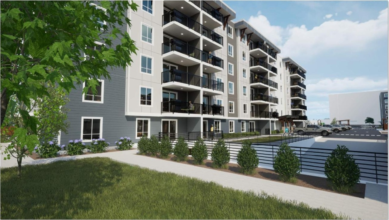 Rendering of building from page 15 of the file '2023-09-18 - Planning Rationale and Design Brief - D07-12-23-0068'