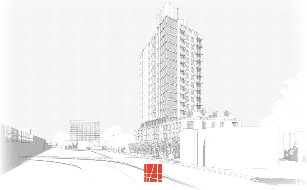 Rendering of building from page 14 of the file '2023-06-02 - Design Views - D07-12-23-0069'