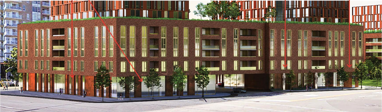 Rendering of building from page 20 of the file '2023-06-12 - Urban Design Brief - D07-12-23-0073'