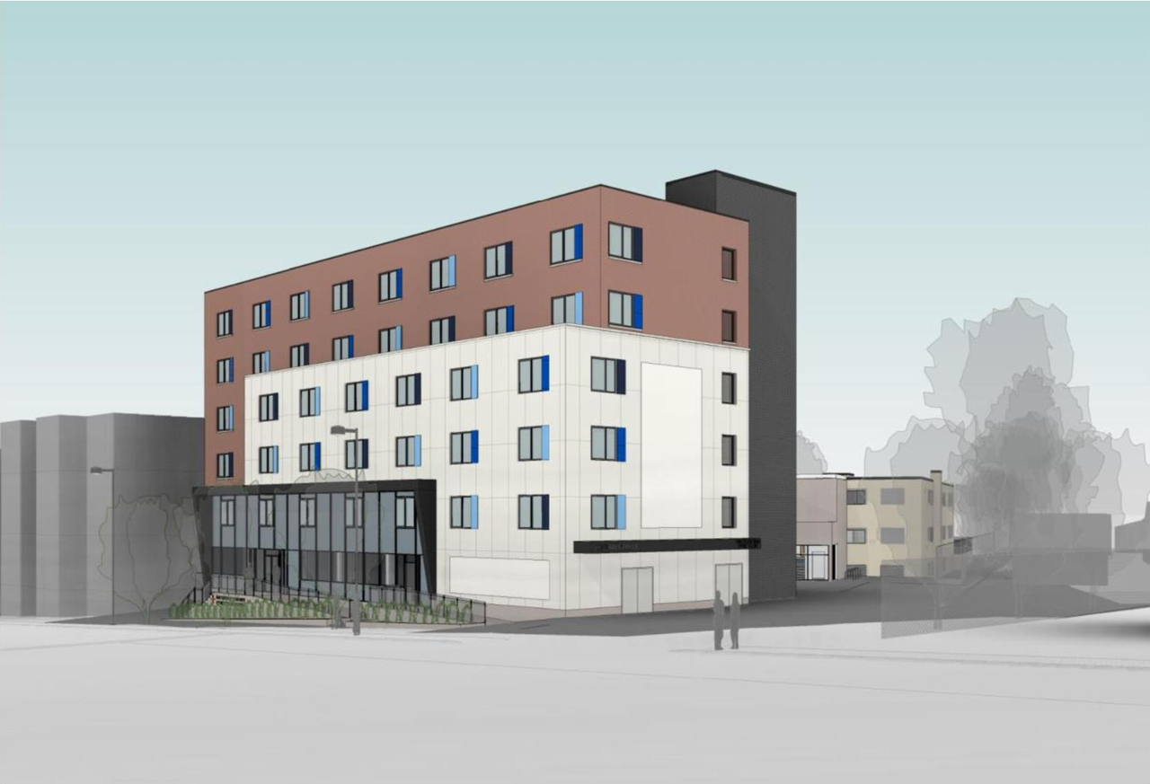 Rendering of building from page 24 of the file '2023-06-14 - Planning Rationale and Design Brief - D07-12-23-0078'