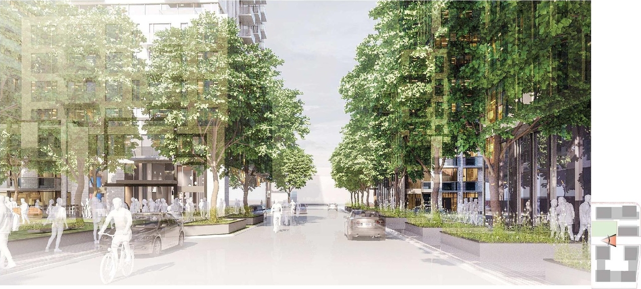 Rendering of building from page 91 of the file '2023-06-21 - Planning and Design Brief - D07-12-23-0079'