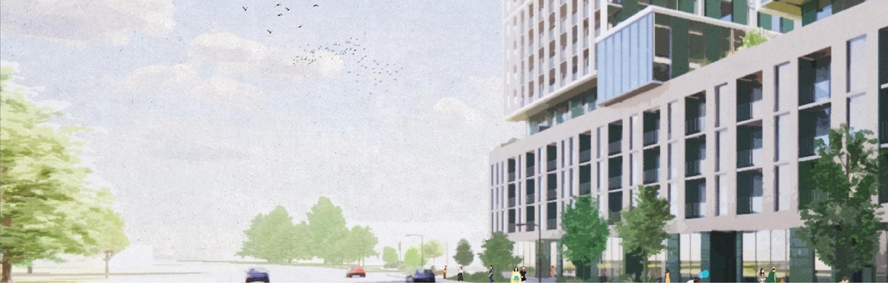 Rendering of building from page 1 of the file '2023-06-27 - Design Brief - D07-12-23-0083'