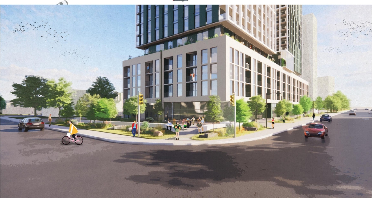 Rendering of building from page 17 of the file '2024-10-25 - Design Brief - D07-12-23-0083'