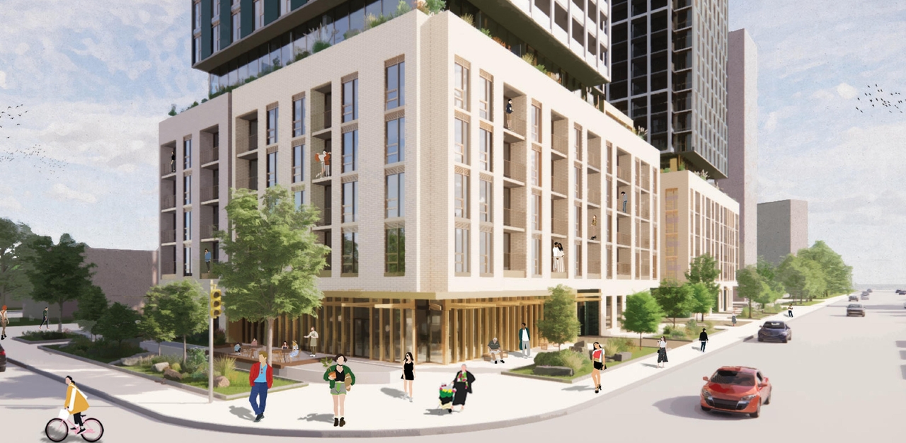 Rendering of building from page 31 of the file '2024-10-25 - Design Brief - D07-12-23-0083'