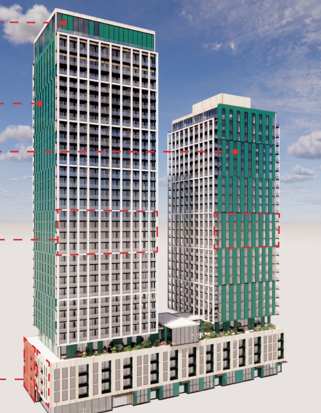 Rendering of building from page 6 of the file '2024-10-25 - Design Brief - D07-12-23-0083'