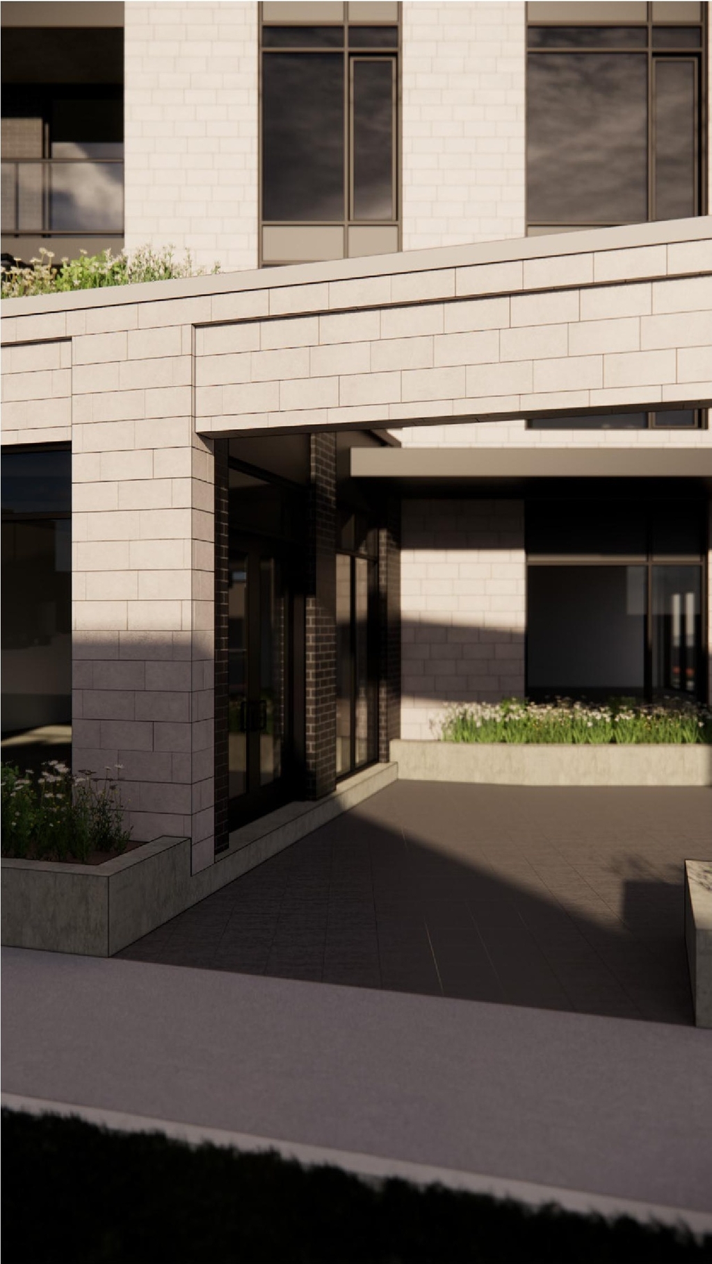 Rendering of building from page 21 of the file '2024-07-12 - Design Brief - D07-12-23-0084'