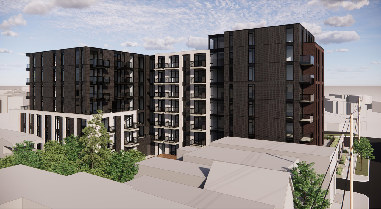 Rendering of building from page 7 of the file '2024-07-12 - Design Brief - D07-12-23-0084'