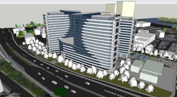 Rendering of building from page 11 of the file '2023-06-14 - Planning Rationale and Design Brief -D07-12-23-0087'