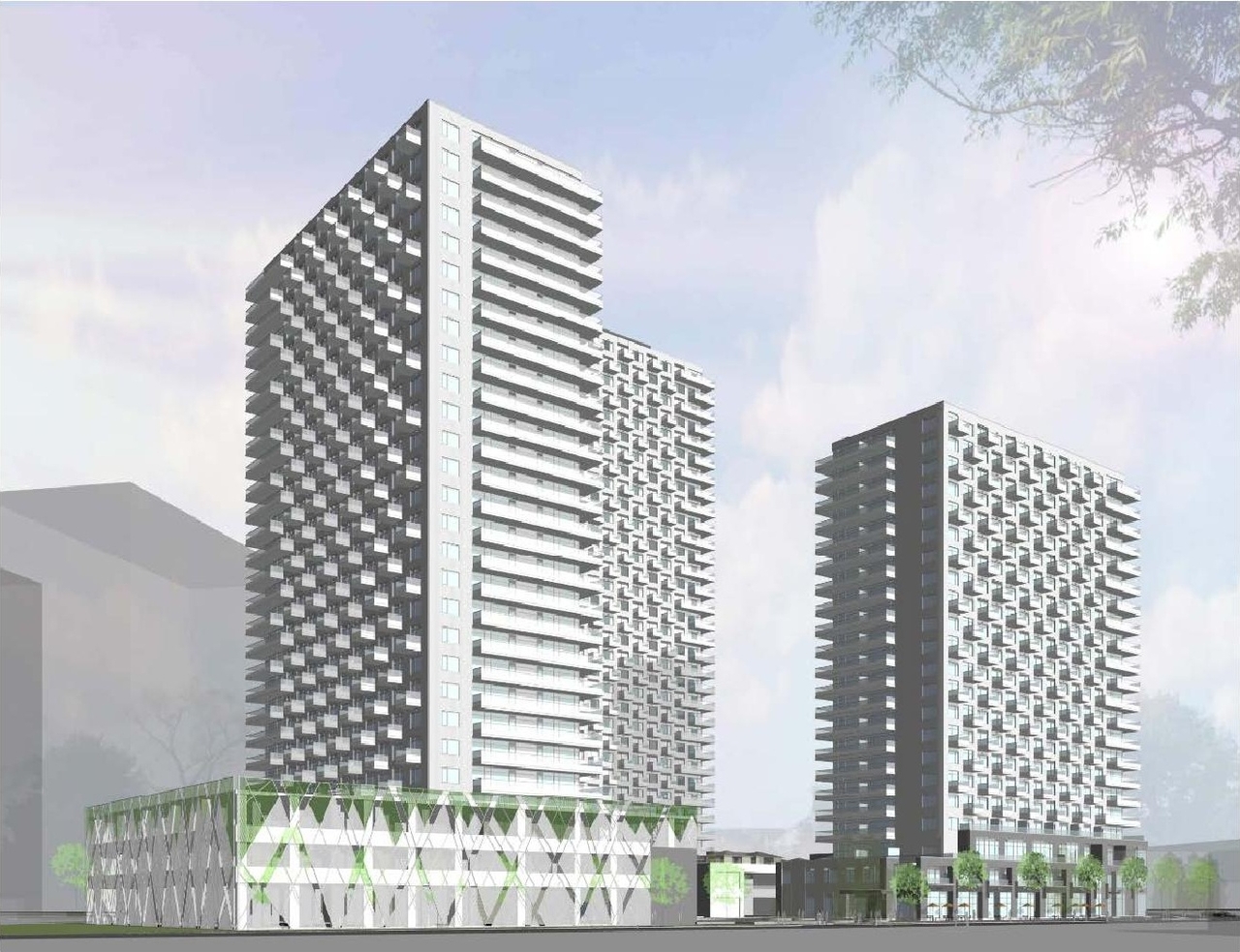 Rendering of building from page 25 of the file '2023-06-14 - Planning Rationale and Design Brief -D07-12-23-0087'