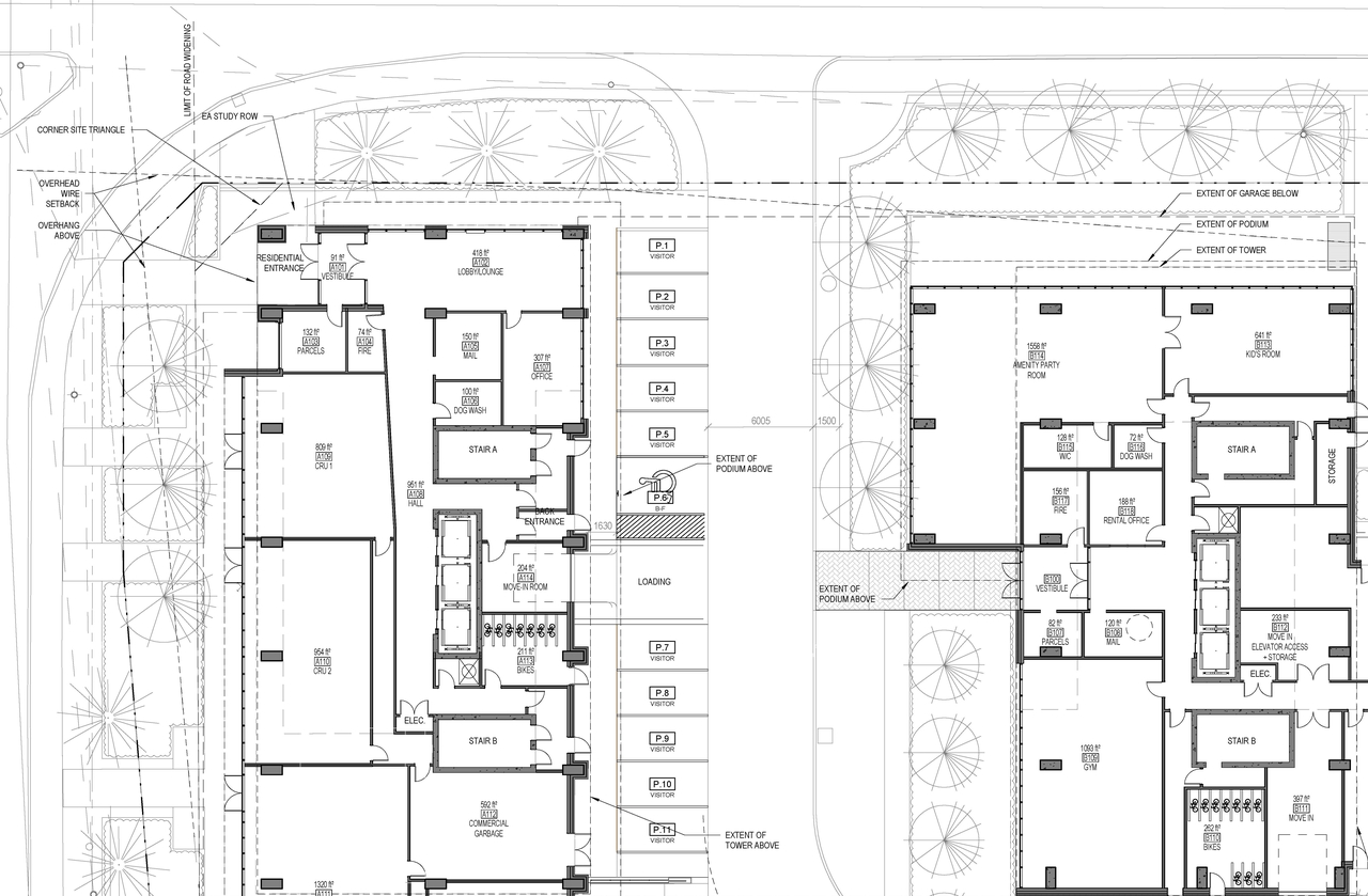 Construction site plan for project from page 3 of the file '2024-07-23 - Parking & Floor Plans - D07-12-23-0088'
