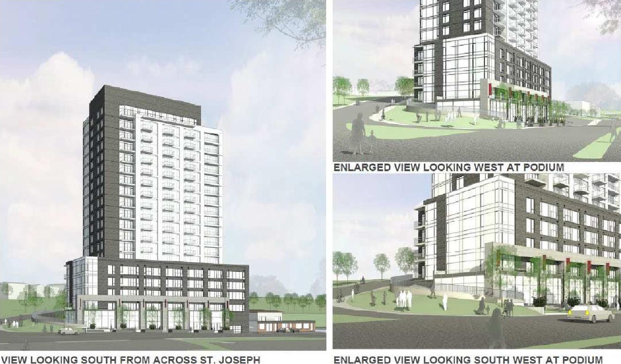 Rendering of building from page 11 of the file '2023-06-15 - Planning Rationale and Design Brief -D07-12-23-0090'