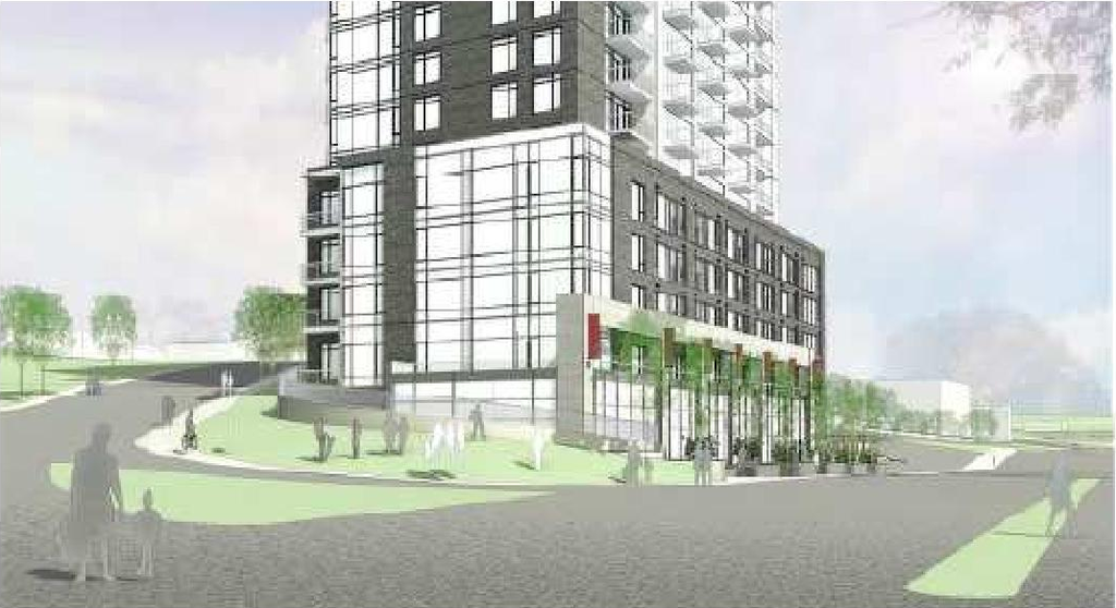 Rendering of building from page 19 of the file '2023-06-15 - Planning Rationale and Design Brief -D07-12-23-0090'