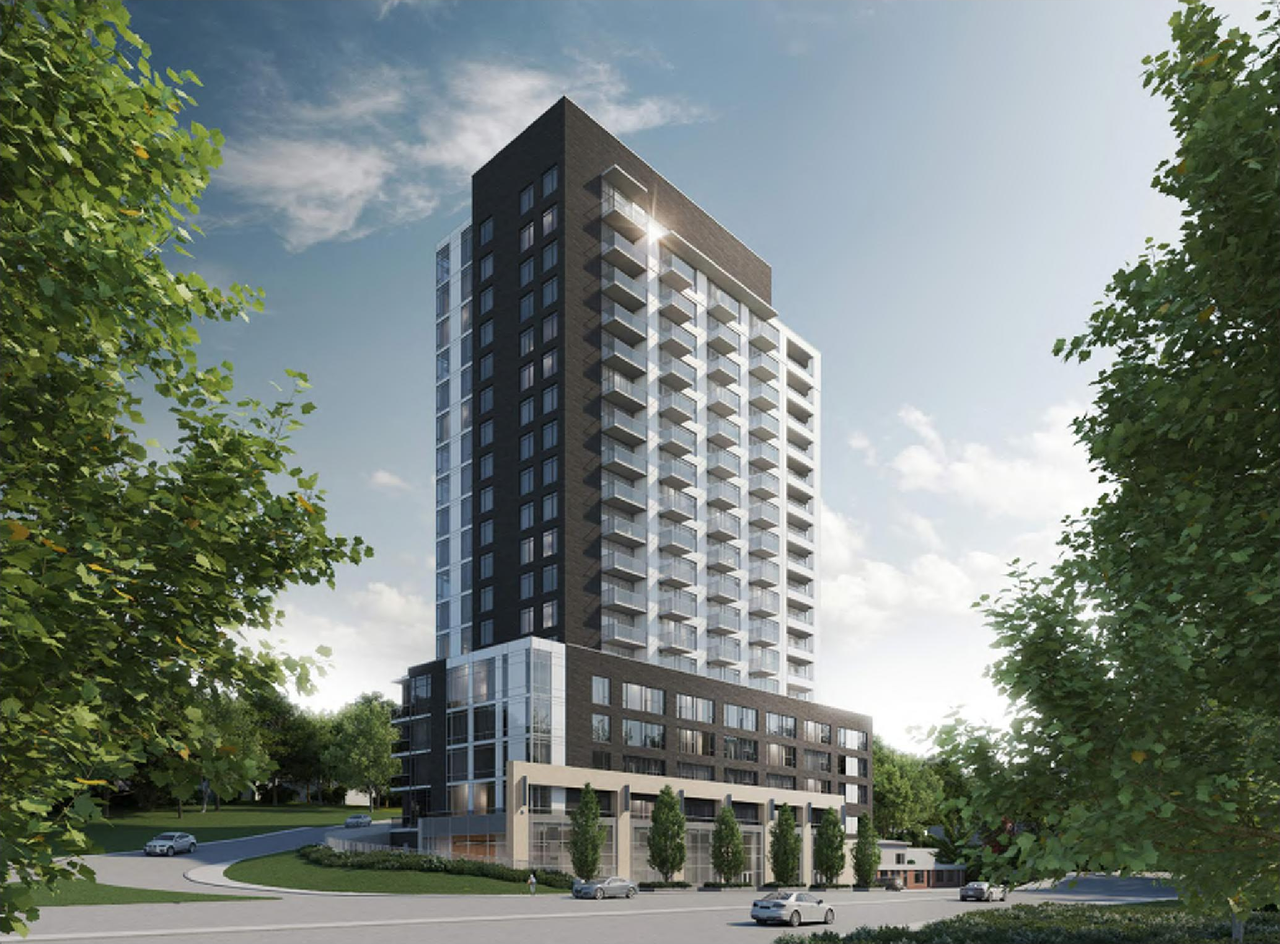 Rendering of building from page 1 of the file '2024-03-19 - Urban Design Review Panel Slide Deck -D07-12-23-0090'