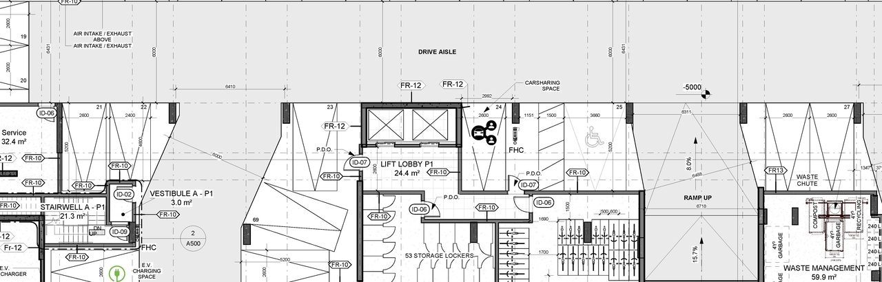 Construction site plan for project from page 1 of the file '2024-07-31 - Approved P1 Floor Plan - D07-12-23-0137'