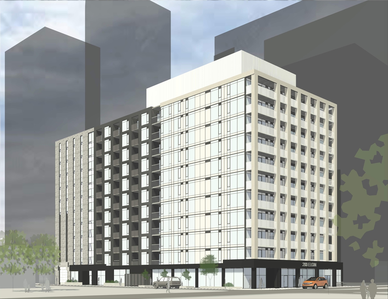 Rendering of building from page 4 of the file '2024-08-13 - Floor Plans and Elevations - D07-12-24-0044'