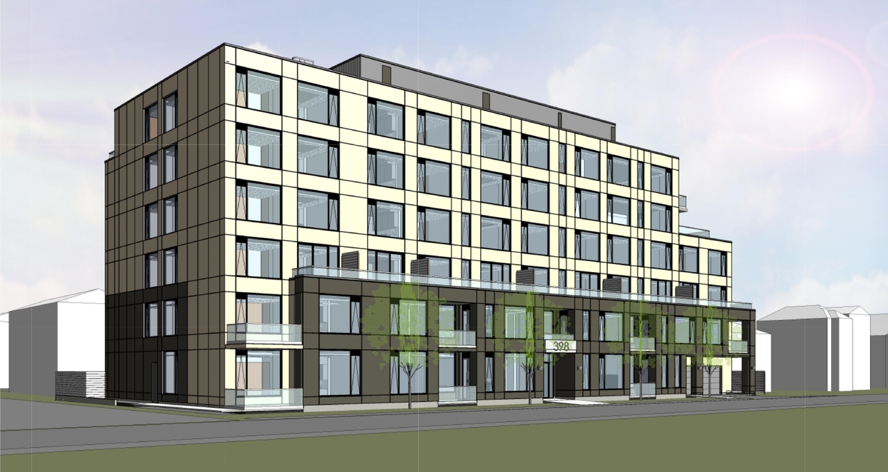 Rendering of building from page 22 of the file '2024-08-09 - Design Brief - D07-12-24-0062'