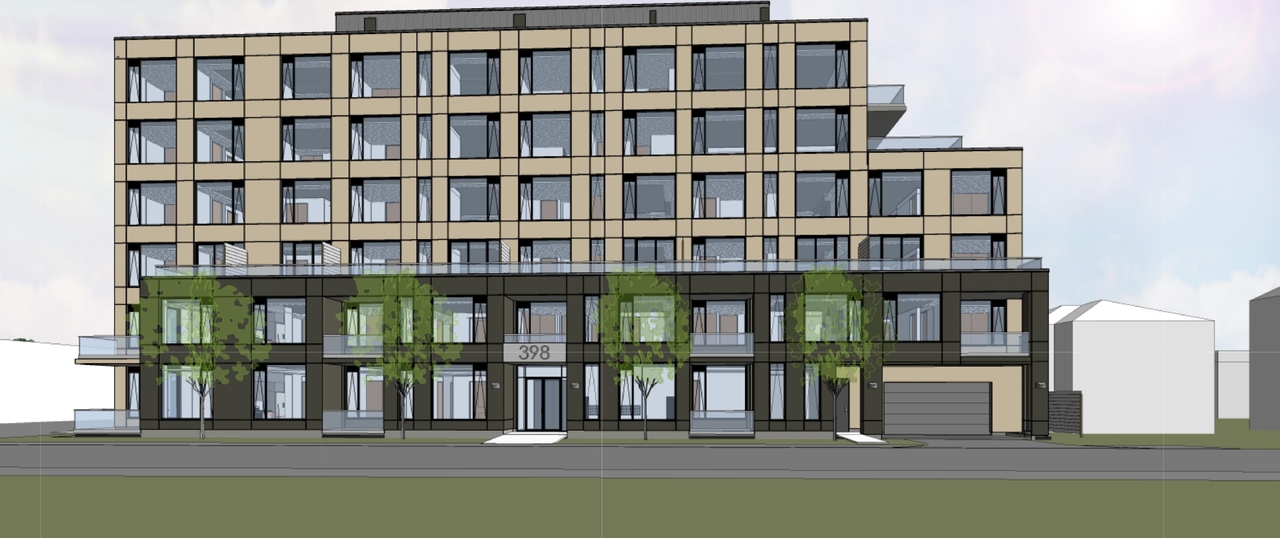 Rendering of building from page 24 of the file '2024-08-09 - Design Brief - D07-12-24-0062'