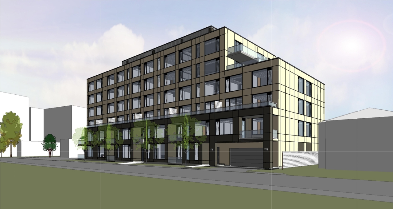 Rendering of building from page 25 of the file '2024-08-09 - Design Brief - D07-12-24-0062'