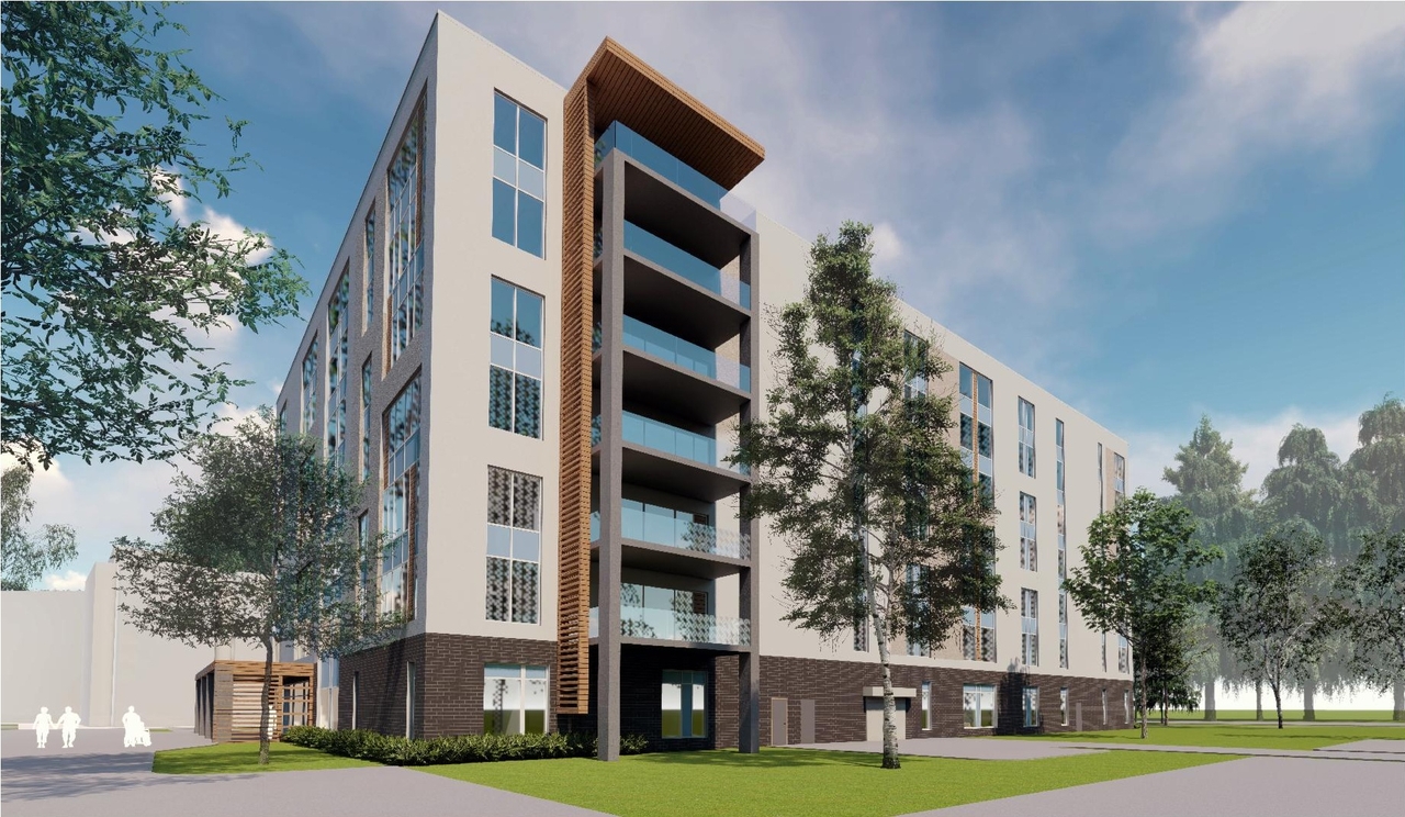 Rendering of building from page 10 of the file '2024-07-29 - Urban Design Brief - D07-12-24-0064'