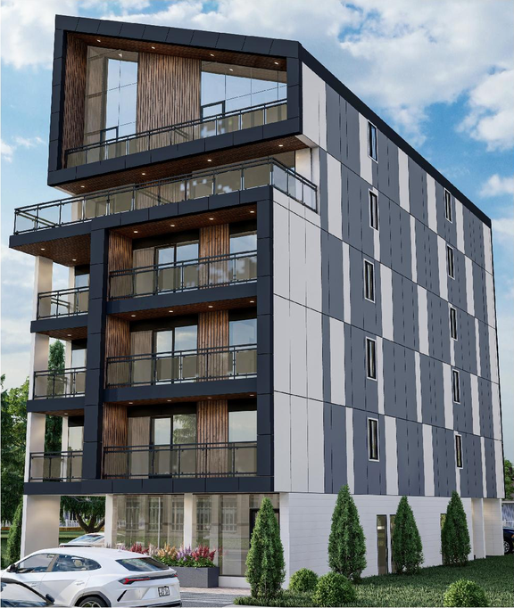 Rendering of building from page 14 of the file '2024-07-23 - Urban Design Brief - D07-12-24-0067'