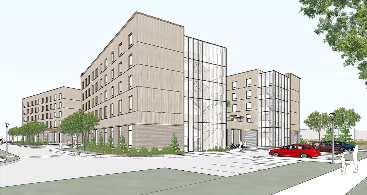 Rendering of building from page 21 of the file '2024-09-04 - Architectural Design Brief - D07-12-24-0068'