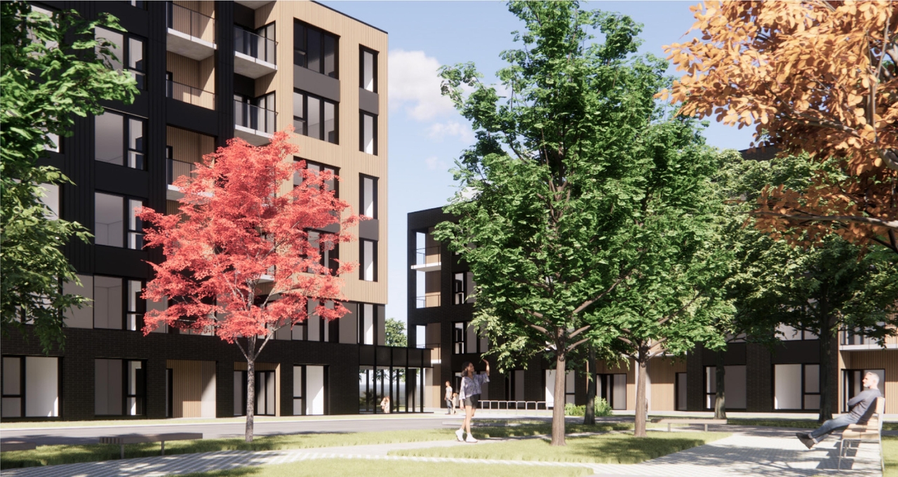 Rendering of building from page 30 of the file '2024-07-25 - Urban Design Brief - D07-12-24-0069'