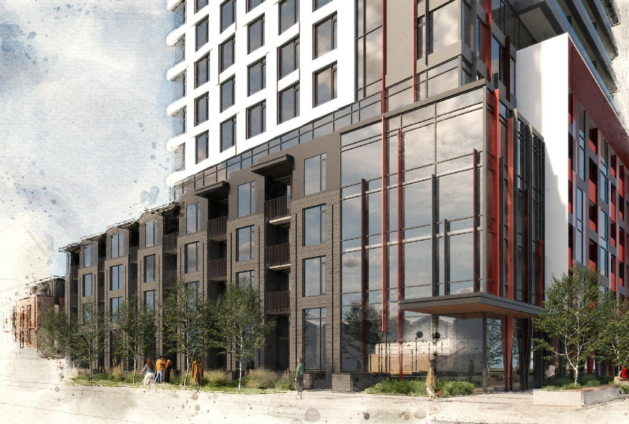Rendering of building from page 10 of the file '2024-08-02 - Design Brief - D07-12-24-0072'