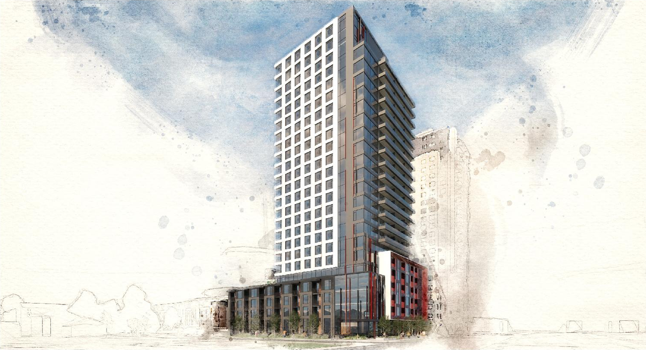 Rendering of building from page 20 of the file '2024-08-02 - Design Brief - D07-12-24-0072'
