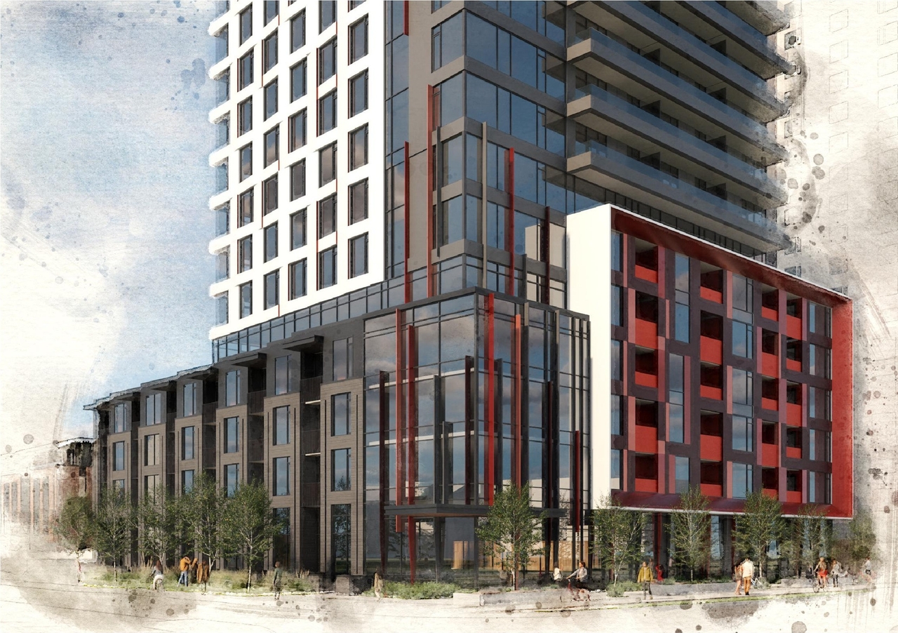 Rendering of building from page 9 of the file '2024-08-02 - Design Brief - D07-12-24-0072'