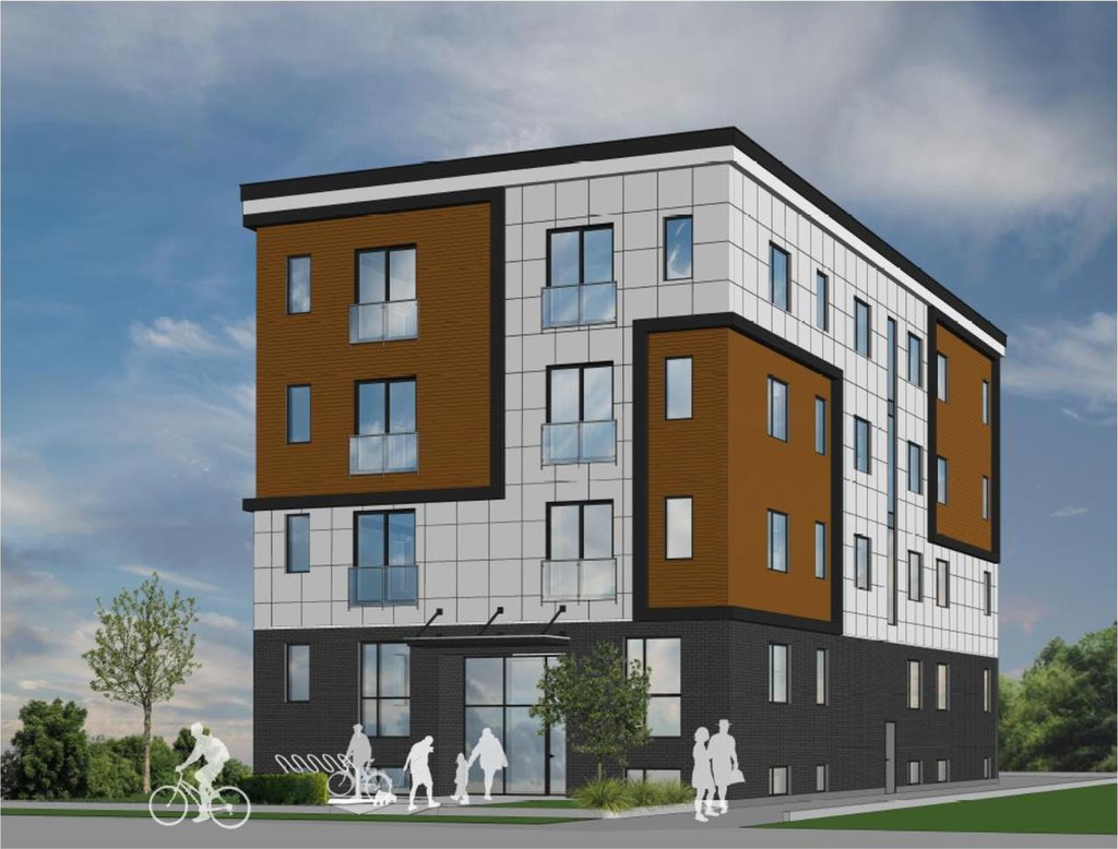 Rendering of building from page 27 of the file '2024-11-04 - Urban Design & Planning Policy Brief - D07-12-24-0078'