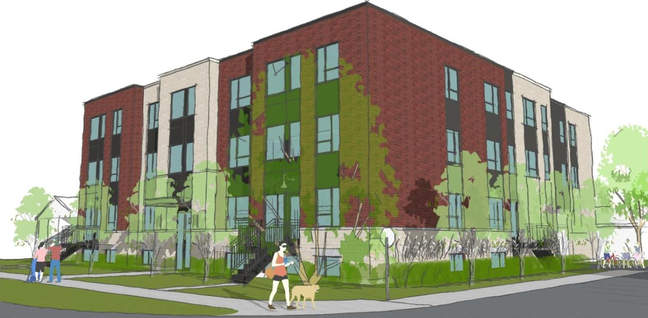 Rendering of building from page 1 of the file '2024-08-16 - Planning Rationale and Urban Design Brief - D07-12-24-0088'
