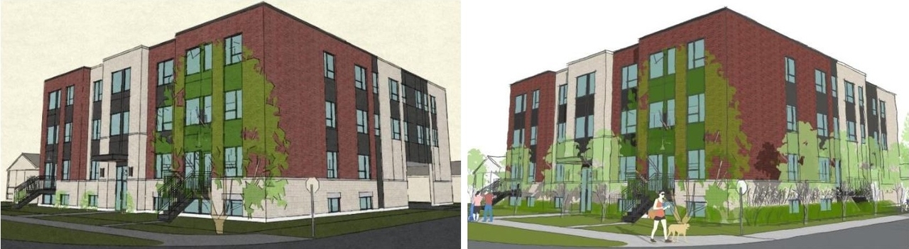 Rendering of building from page 29 of the file '2024-08-16 - Planning Rationale and Urban Design Brief - D07-12-24-0088'