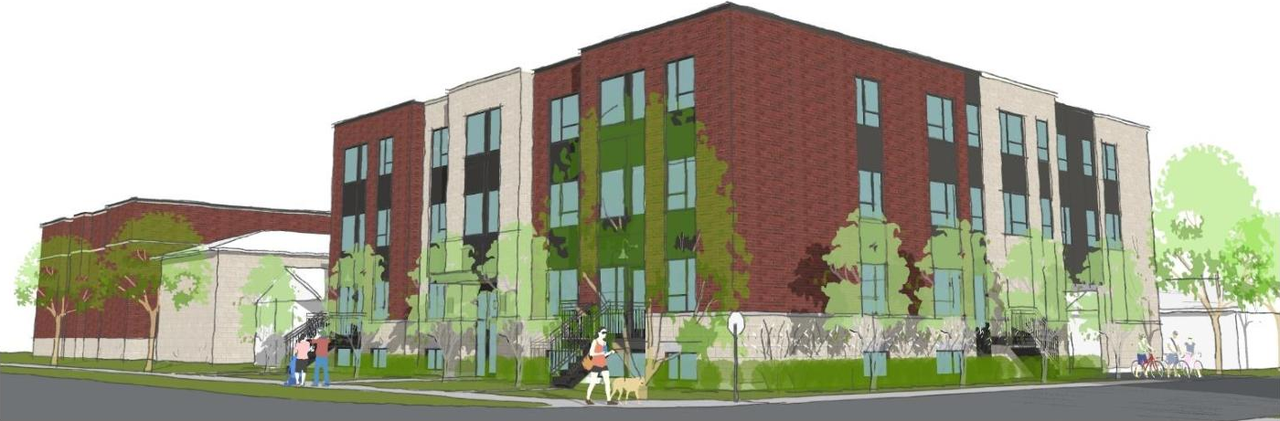 Rendering of building from page 29 of the file '2024-08-16 - Planning Rationale and Urban Design Brief - D07-12-24-0088'