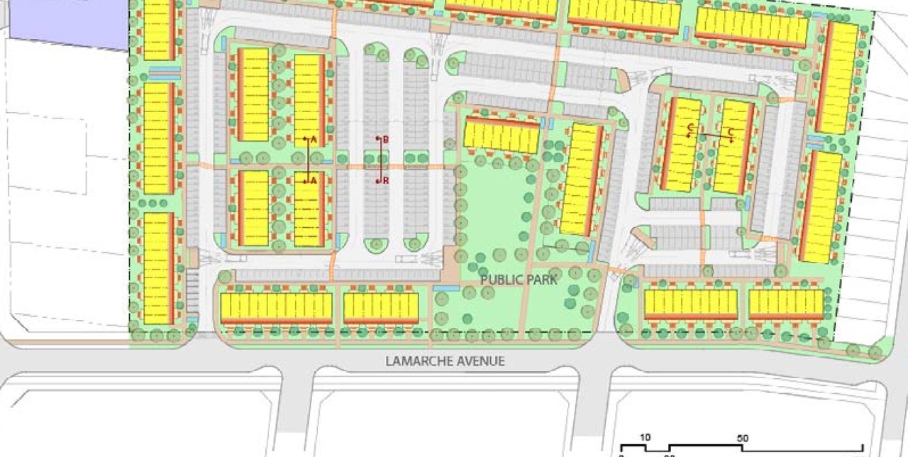 Construction site plan for project from page 32 of the file '2025-04-07 - Urban Design Brief - D07-12-24-0103'