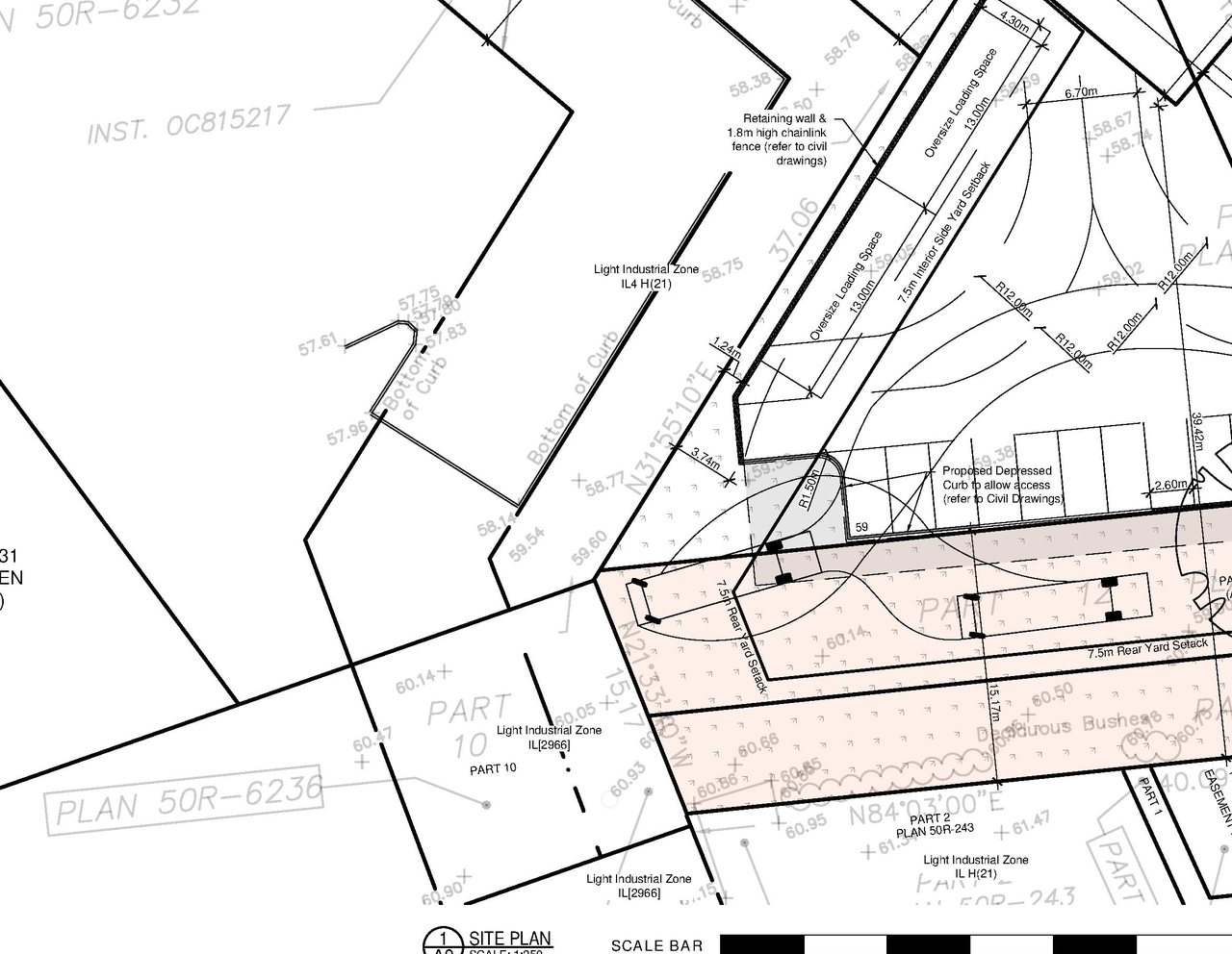 Construction site plan for project from page 1 of the file '2025-12-03 - Site Plan Fire Route Floor Plans and Elevations - D07-12-24-0112'