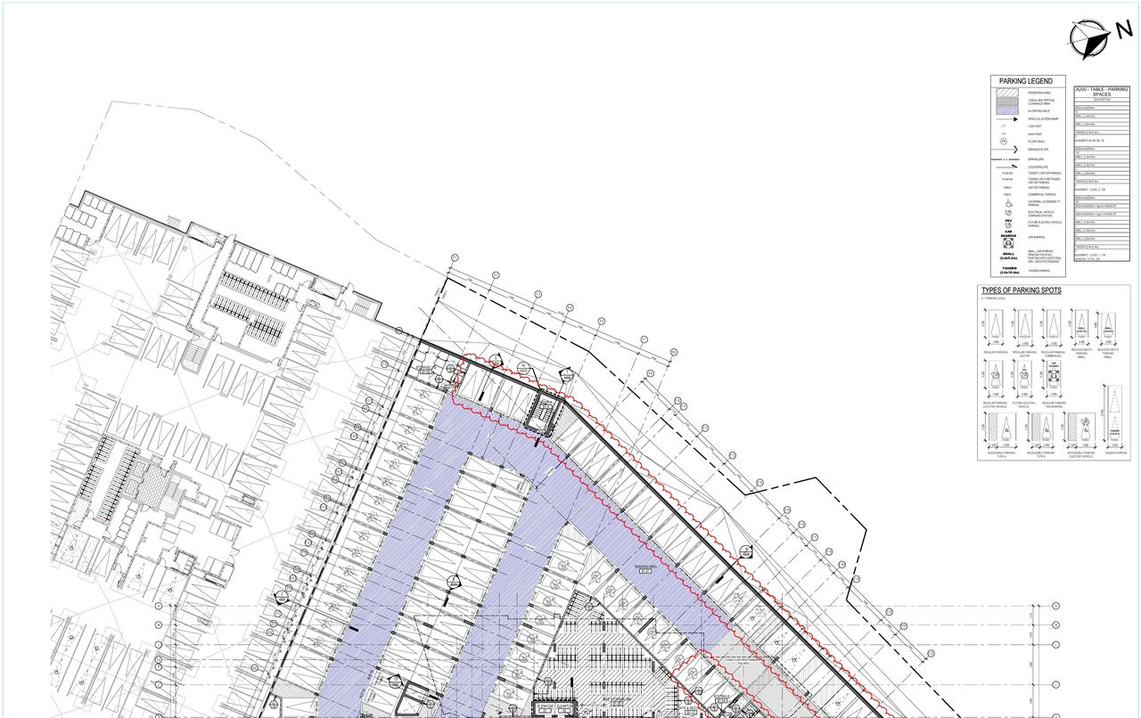 Construction site plan for project from page 1 of the file '2024-10-01 - Basement 1 Floor Plan A202 - D07-12-24-0115'