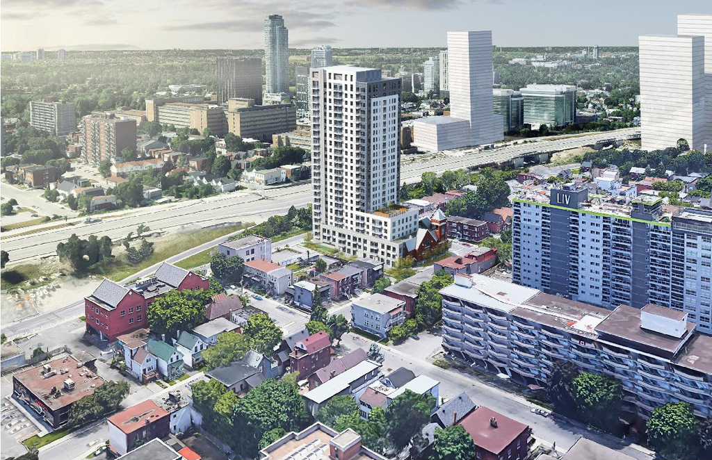 Rendering of building from page 10 of the file '2024-10-11 - Urban Design Brief - D07-12-24-0127'