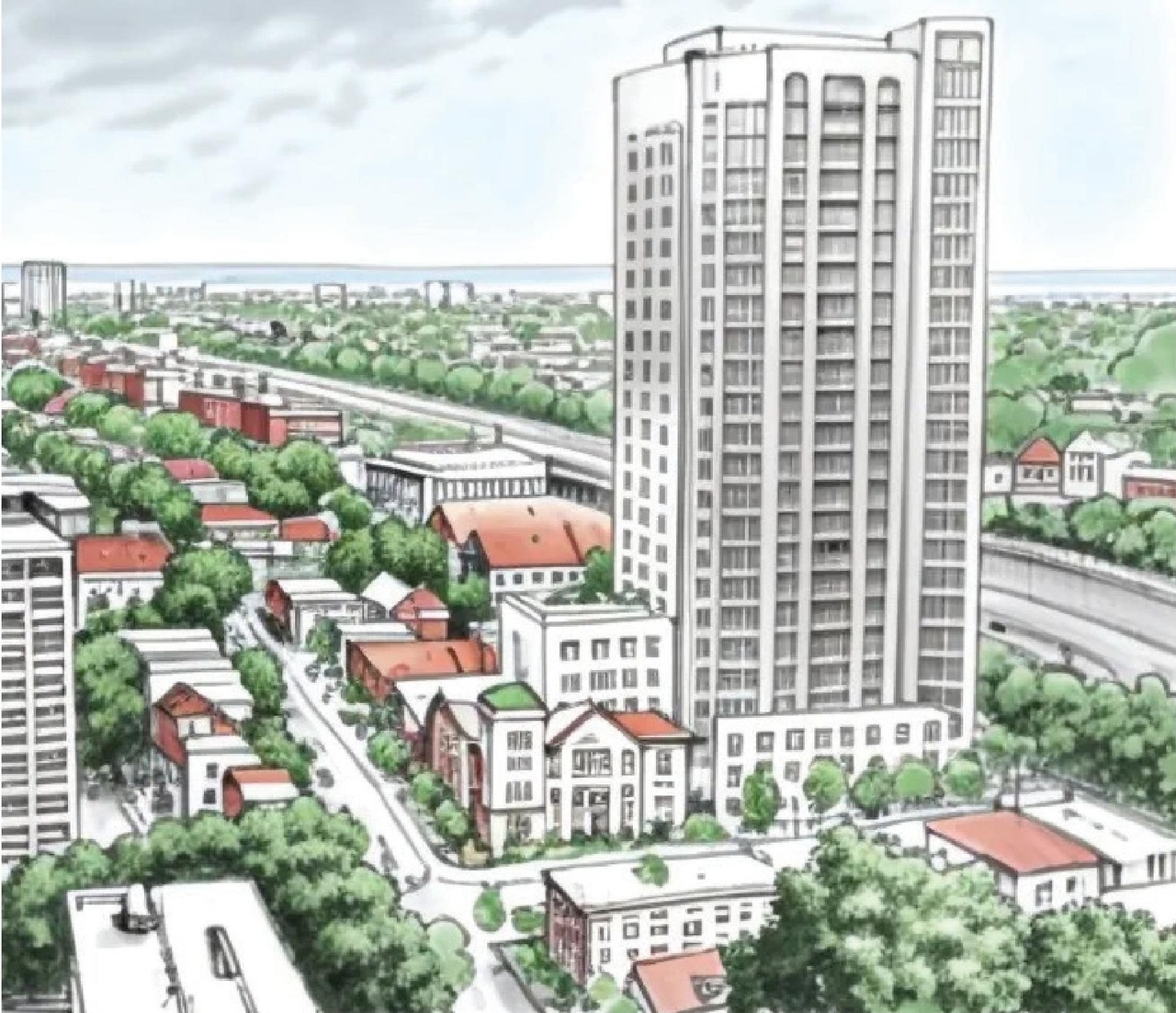 Rendering of building from page 4 of the file '2024-10-11 - Urban Design Brief - D07-12-24-0127'