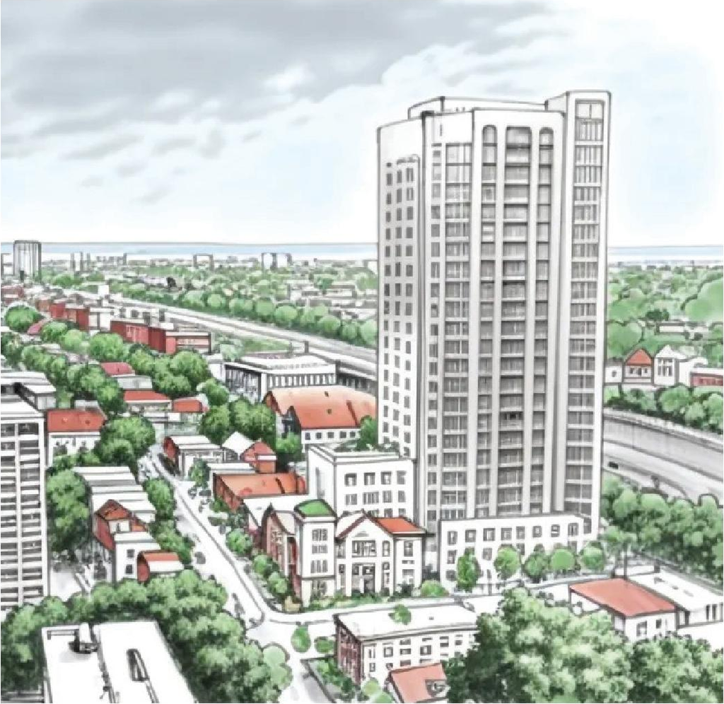 Rendering of building from page 4 of the file '2024-10-11 - Urban Design Brief - D07-12-24-0127'