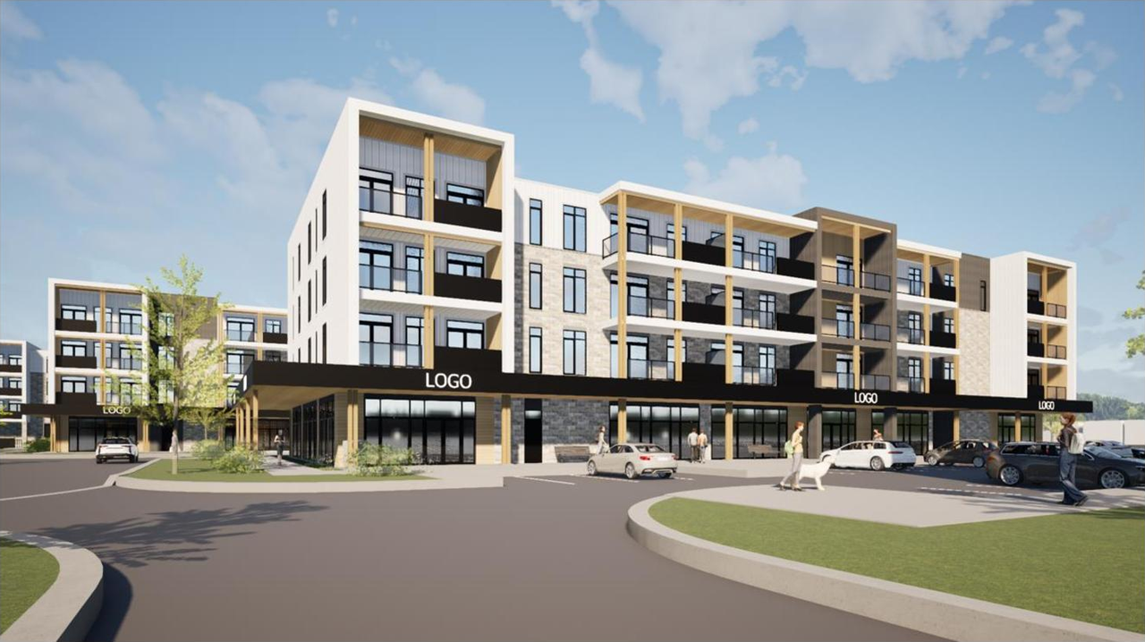 Rendering of building from page 26 of the file '2024-10-17 - Planning Rationale & Urban Design Brief - D07-12-24-0128'
